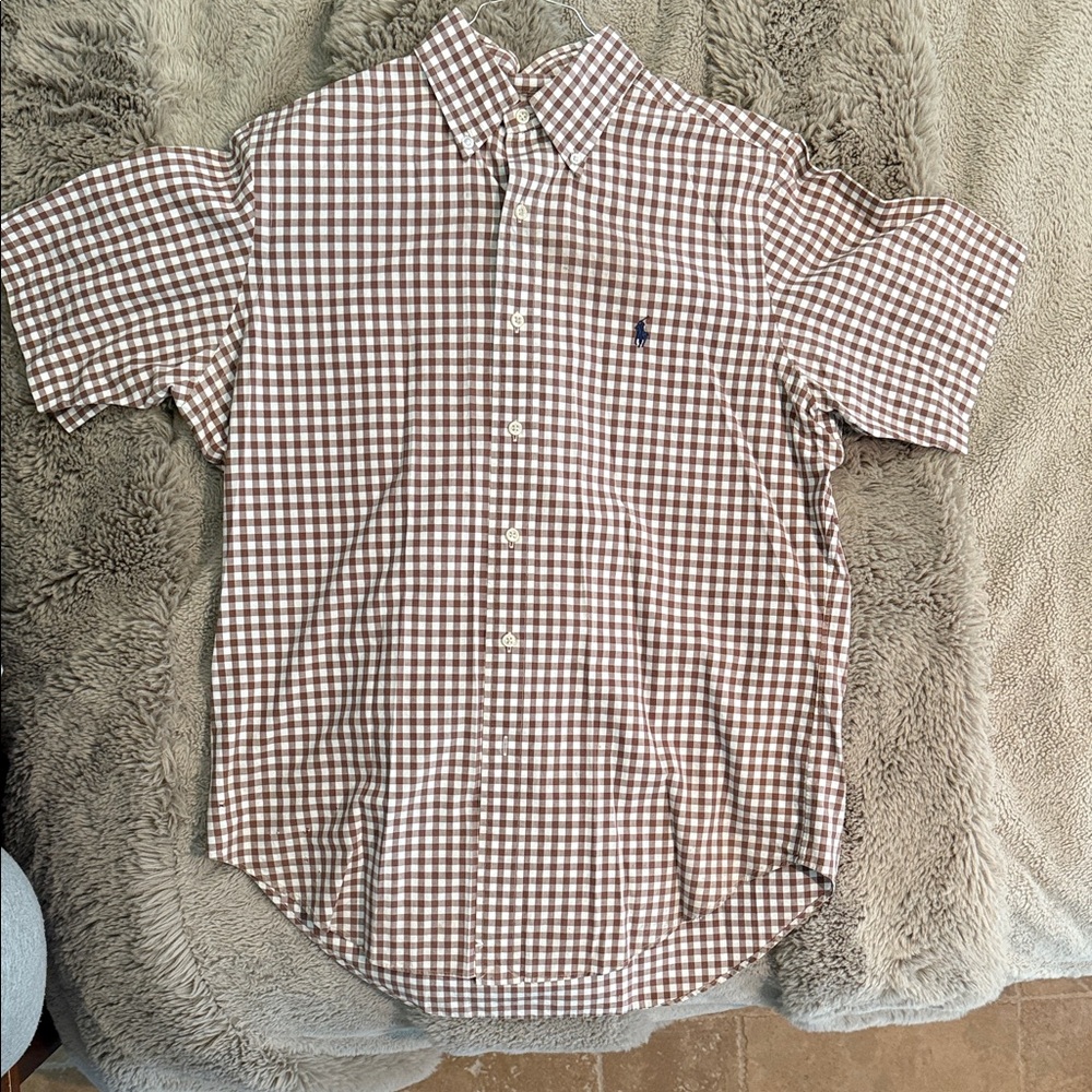 Ralph Lauren Brown and White Checkered Button Down Shirt